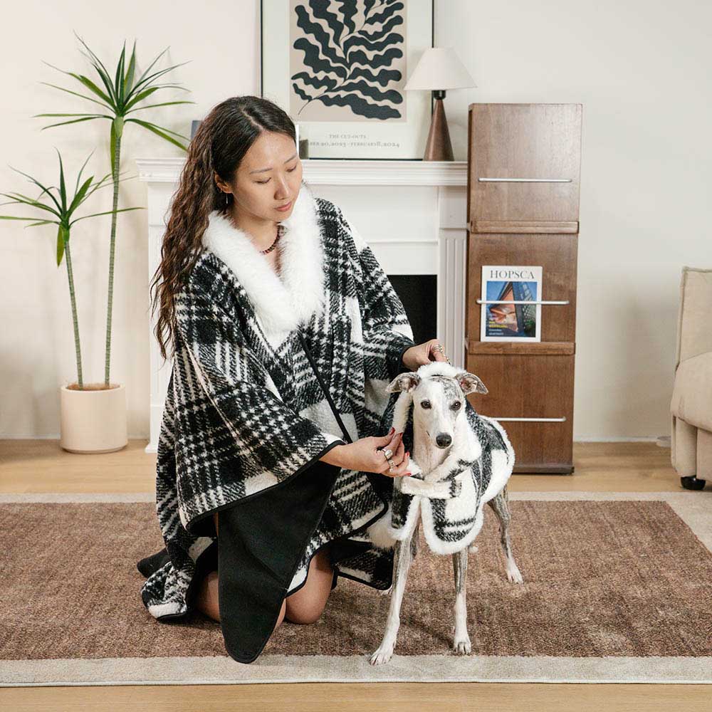 Poncho chaud à carreaux classique pour homme et chien - Compagnons festifs - Image 13