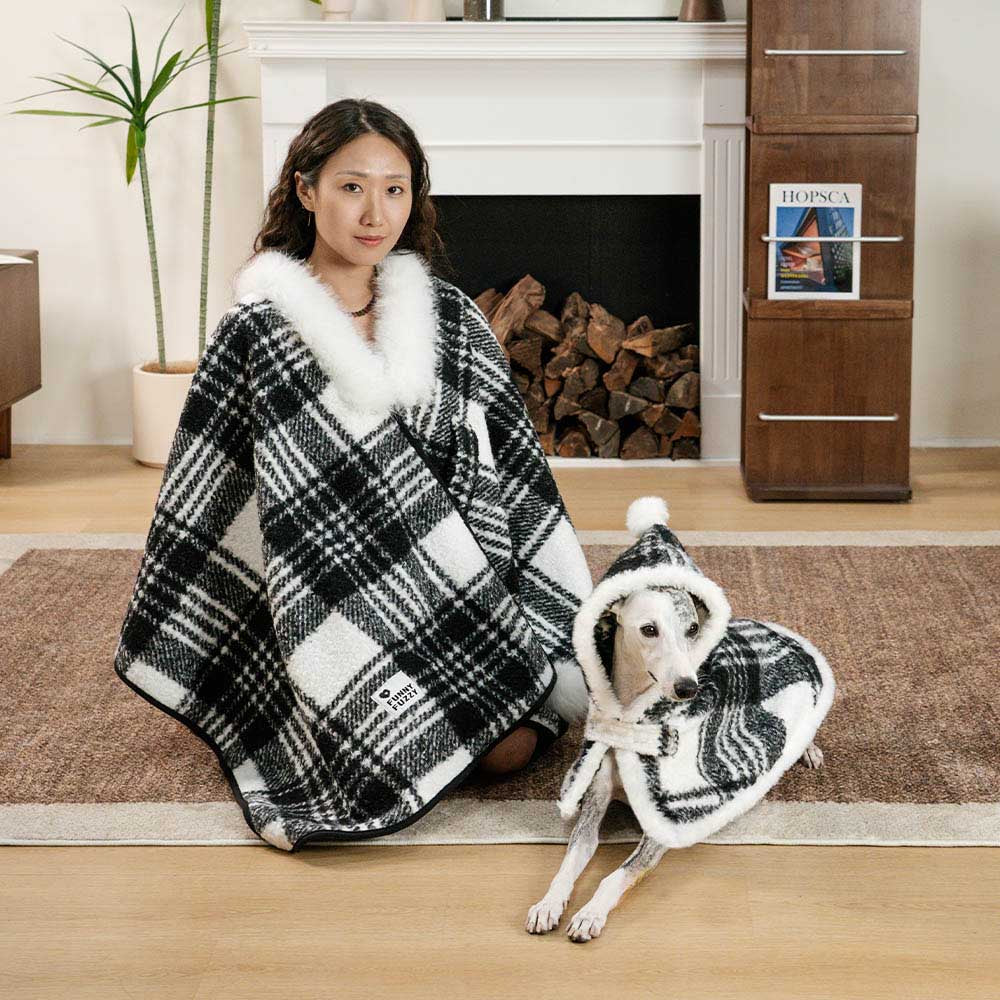 Poncho chaud à carreaux classique pour homme et chien - Compagnons festifs - Image 14