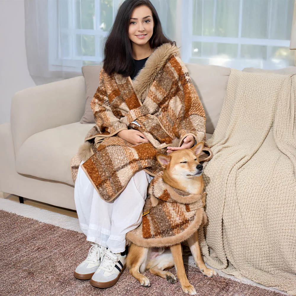 Poncho chaud à carreaux classique pour homme et chien - Compagnons festifs - Image 16