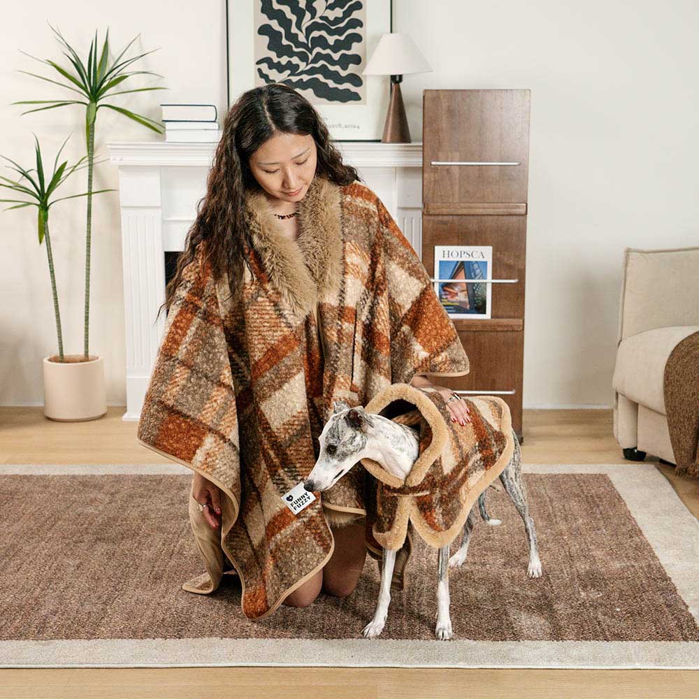 Poncho chaud à carreaux classique pour homme et chien - Compagnons festifs - Image 17