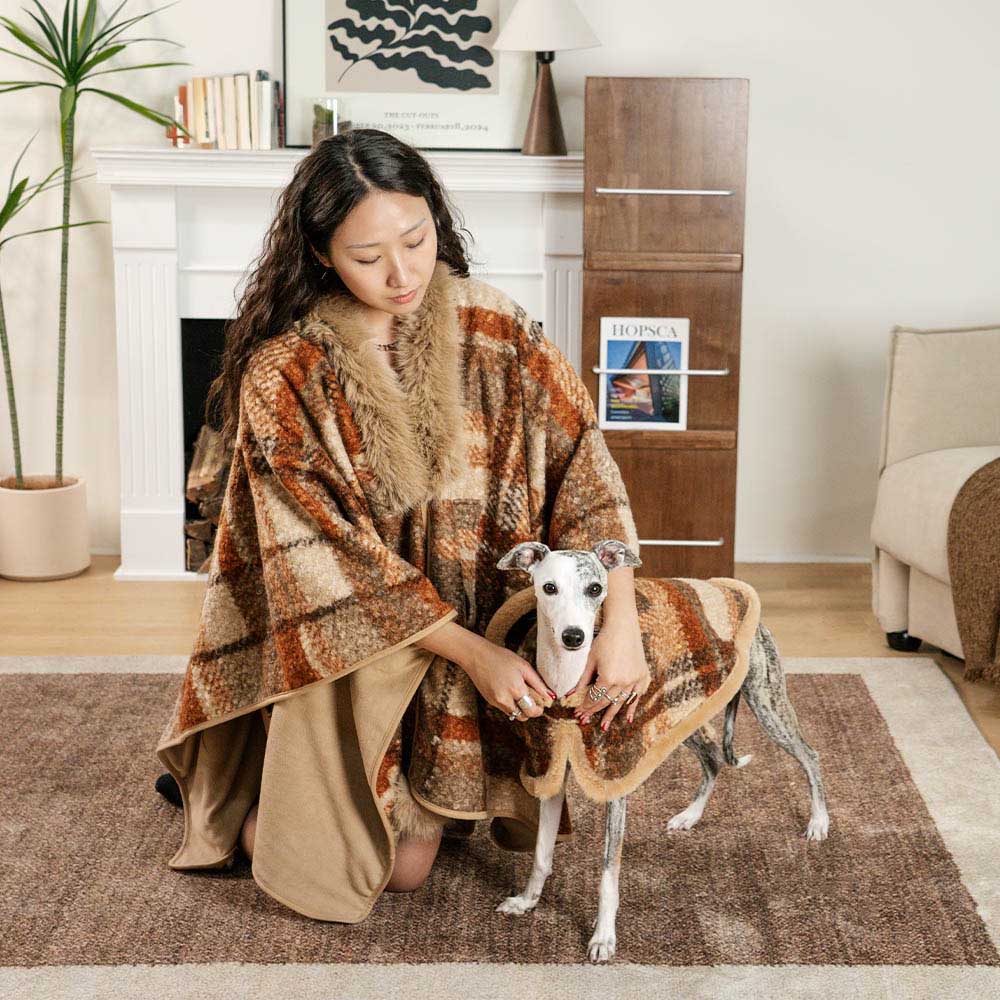 Poncho chaud à carreaux classique pour homme et chien - Compagnons festifs - Image 18