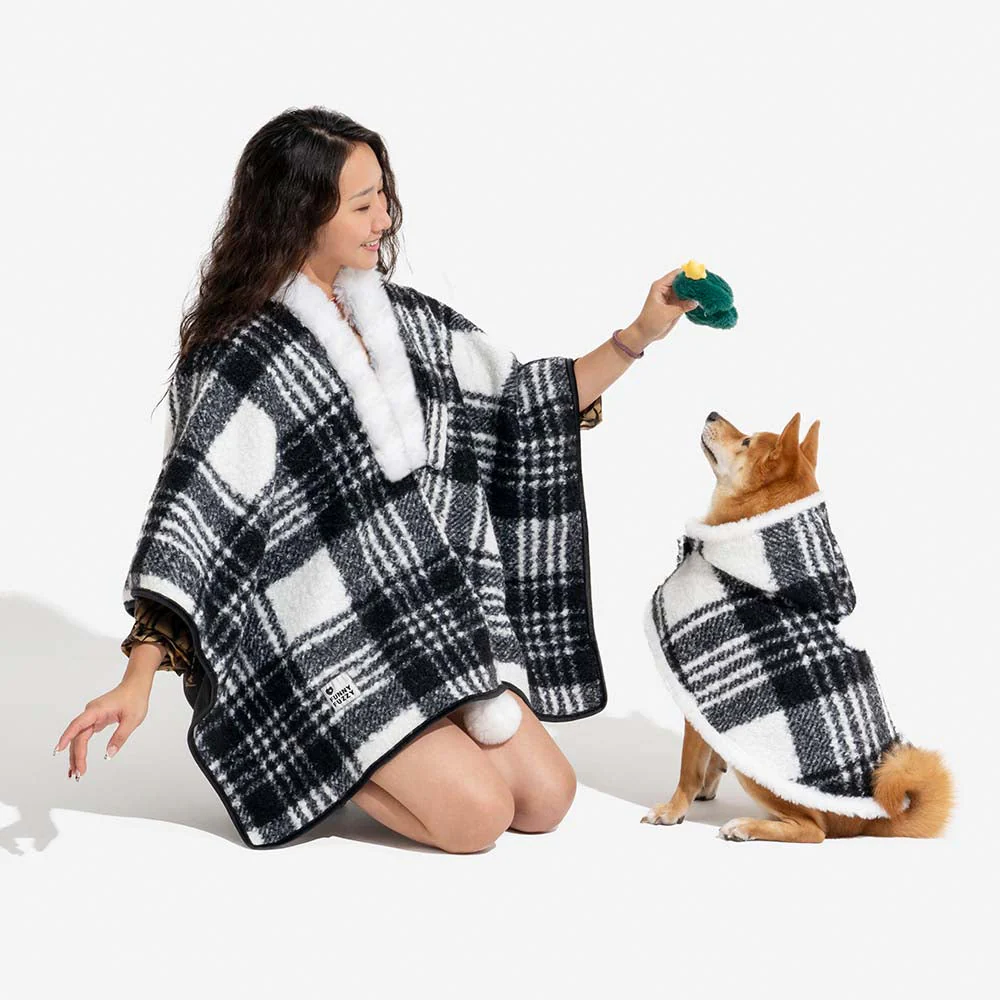 Poncho chaud à carreaux classique pour homme et chien - Compagnons festifs - Image 5