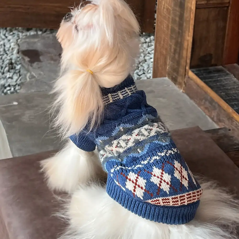 Pull pour chien en diamant Fair Isle tricoté - Image 10