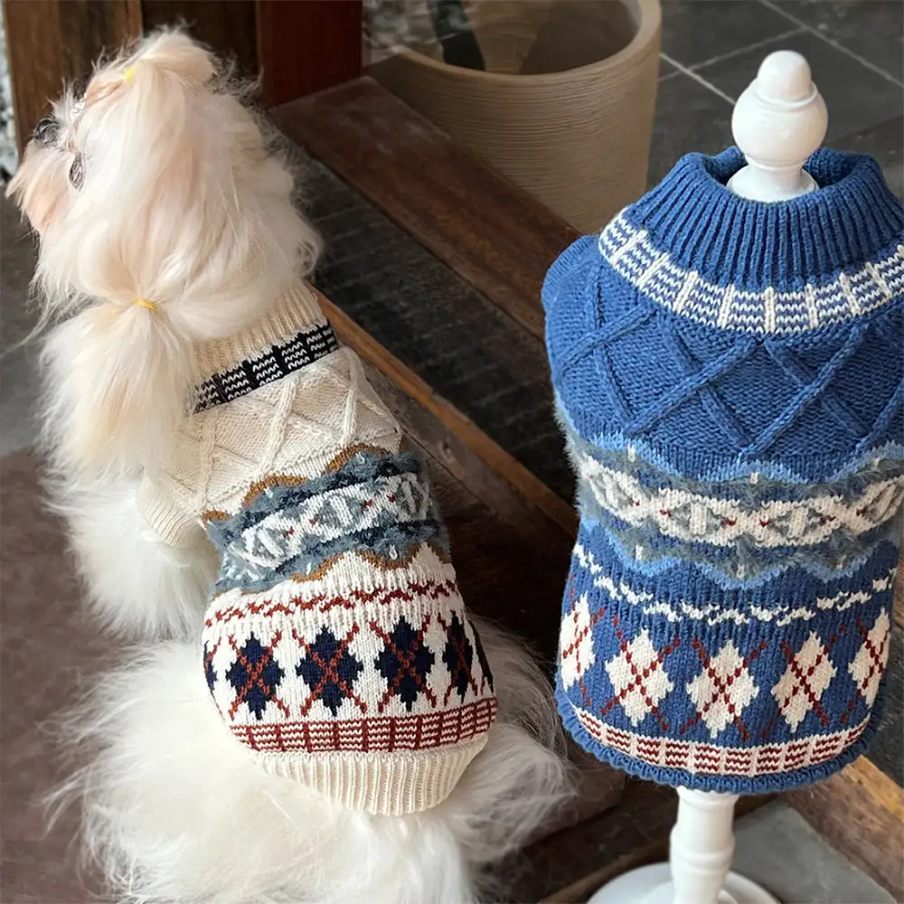 Pull pour chien en diamant Fair Isle tricoté - Image 3
