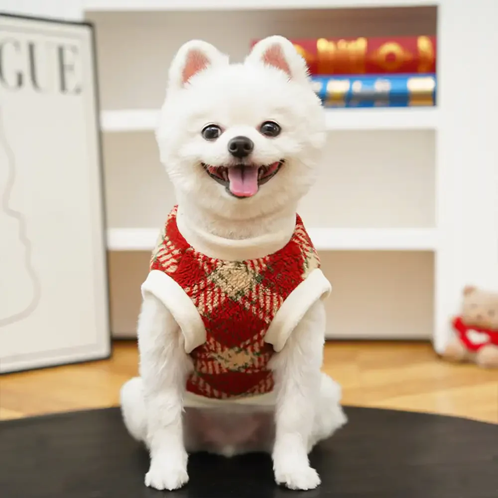 Pull pour chien en peluche confortable et chaud à carreaux, adapté à toutes les races de chiens. - Image 10