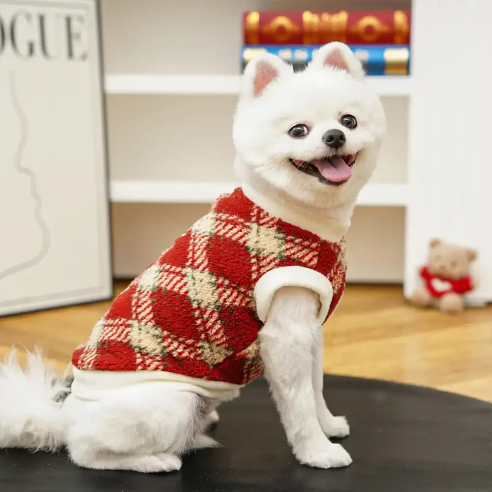 Pull pour chien en peluche confortable et chaud à carreaux, adapté à toutes les races de chiens. - Image 15