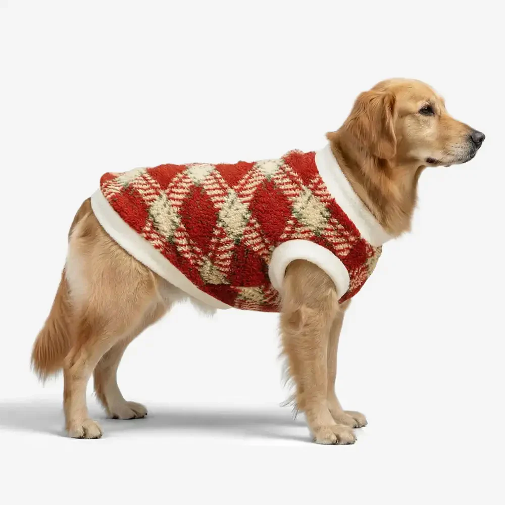 Pull pour chien en peluche confortable et chaud à carreaux, adapté à toutes les races de chiens. - Image 3