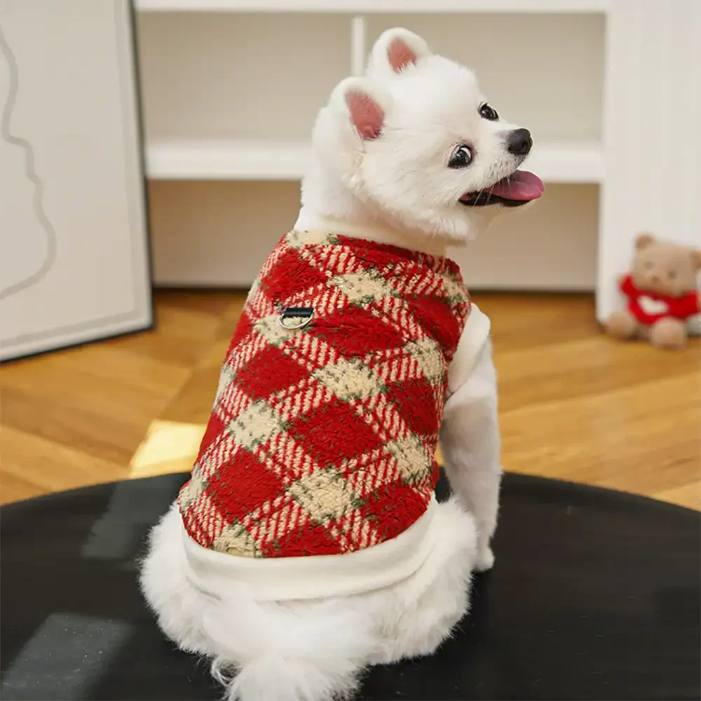 Pull pour chien en peluche confortable et chaud à carreaux, adapté à toutes les races de chiens. - Image 9