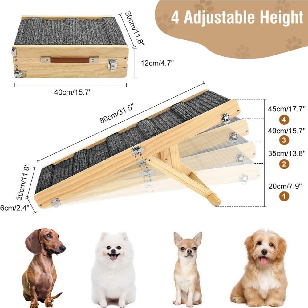 Rampe en bois pour chien réglable 4 hauteurs escaliers pliables pour chien - Image 7