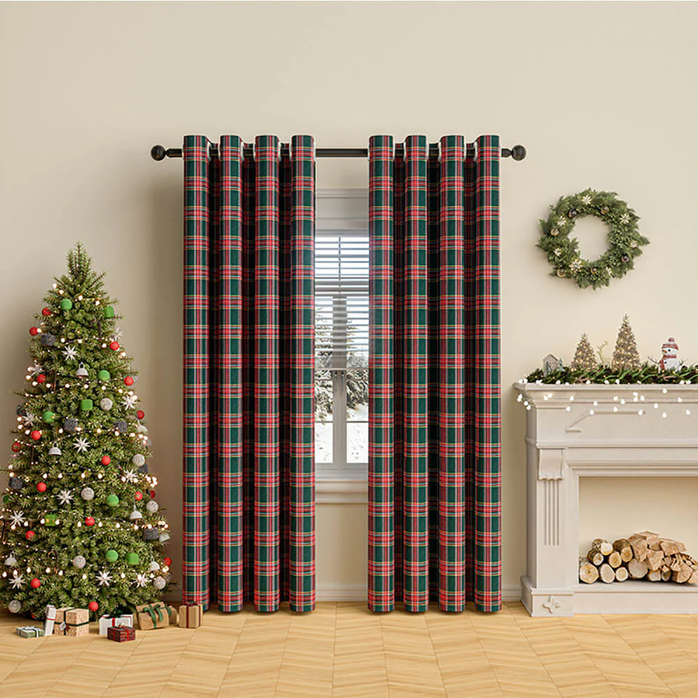 Rideaux semi-occultants décoratifs de Noël à carreaux classiques - Image 12