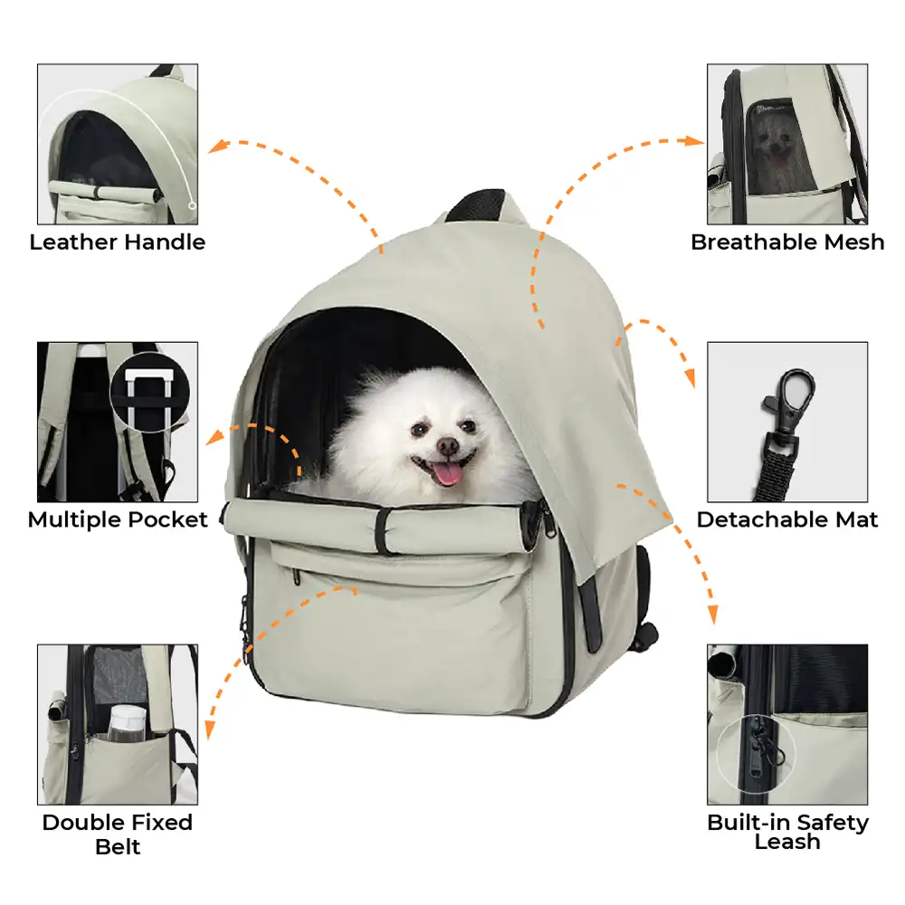 Sac à dos pour chat extensible et respirant pour les voyages en plein air avec auvent. - Image 7