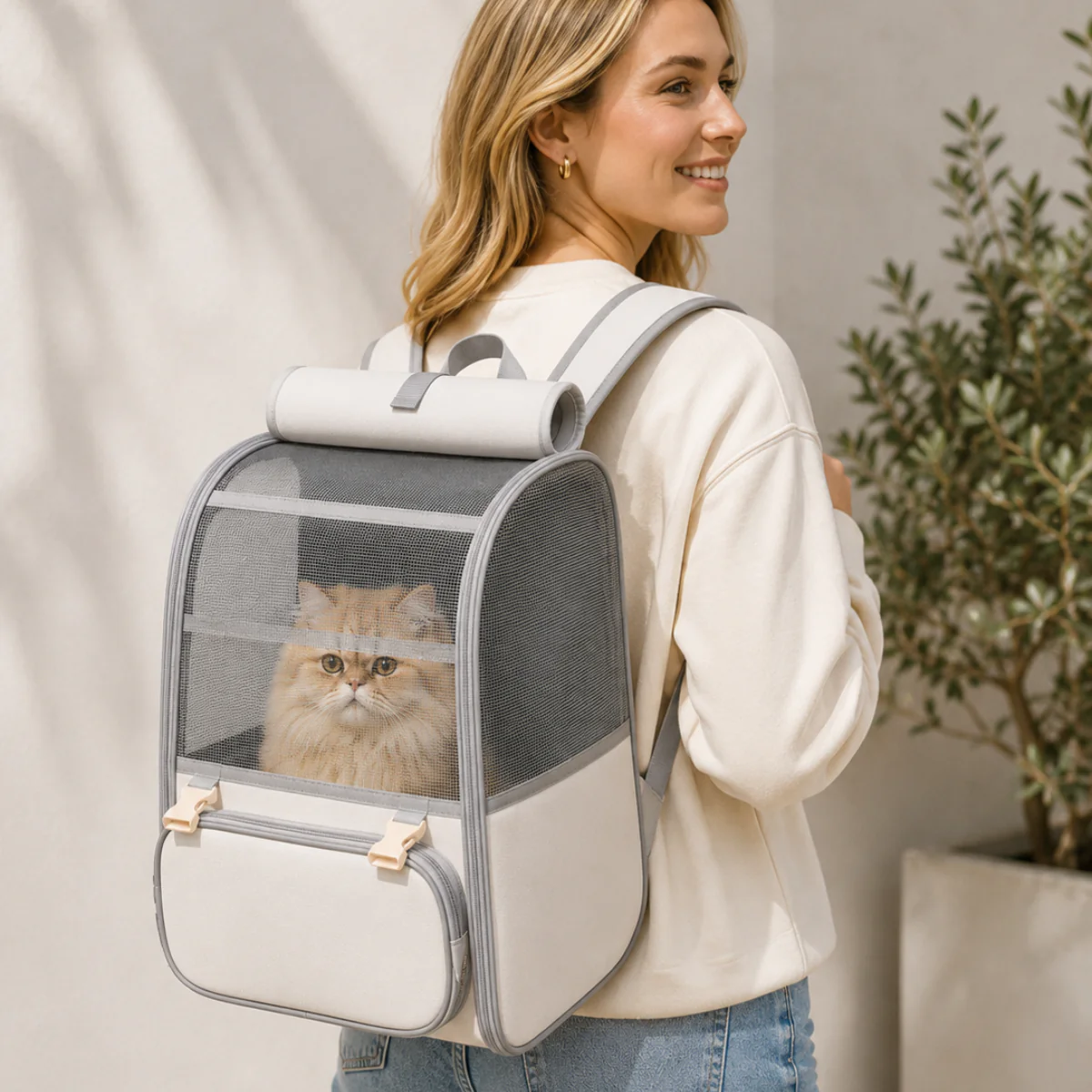 Sac à dos transporteur pour chat spacieux et léger avec fenêtre transparente - Image 18