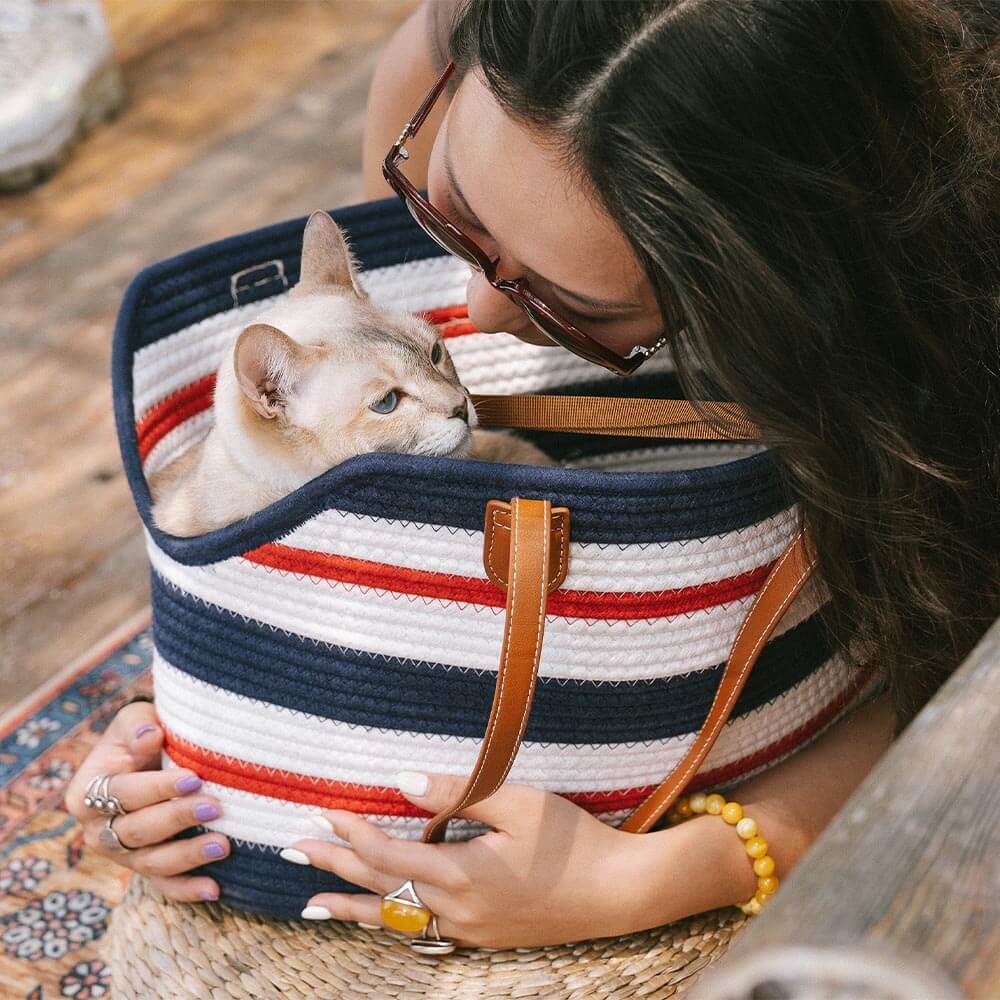 Sac de plage en coton tissé léger fait main transport pour animaux idéal pour les vacances d'été - Image 17