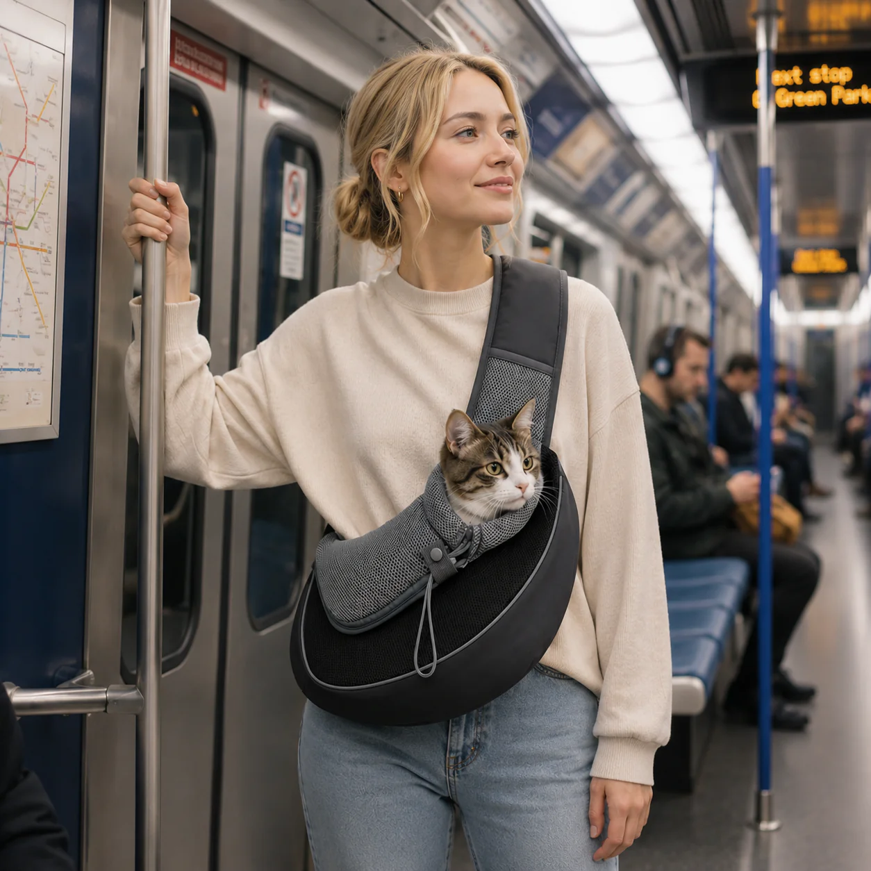 Sac de transport élégant portable en cuir PU pour chien et chat - Image 3