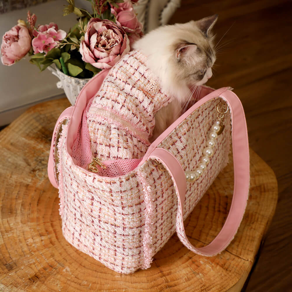 Sac de transport léger tweed doux à carreaux pour chien et chat - Image 10