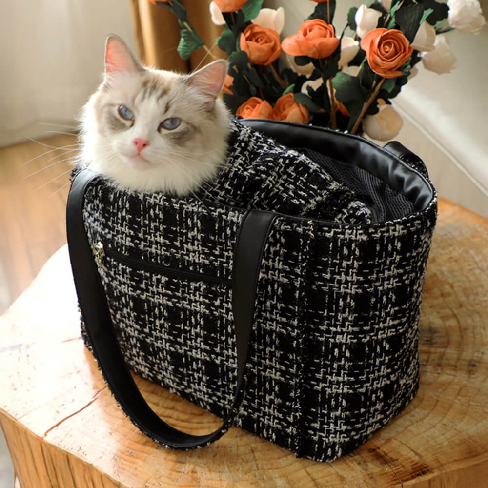 Sac de transport léger tweed doux à carreaux pour chien et chat - Image 12