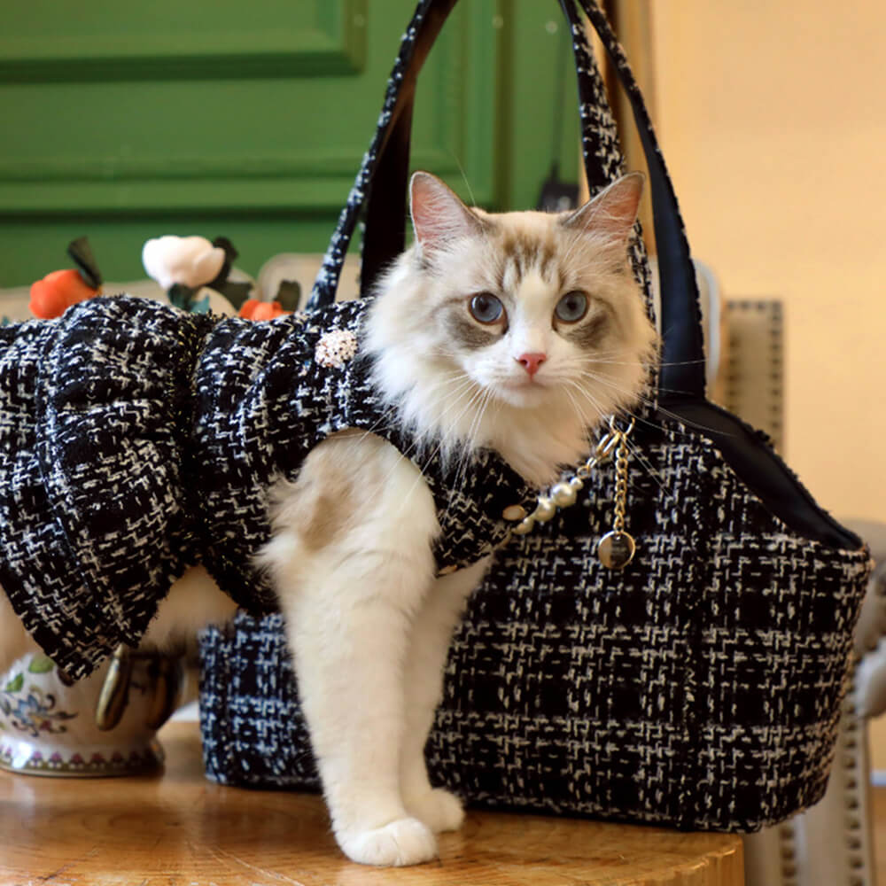 Sac de transport léger tweed doux à carreaux pour chien et chat - Image 13
