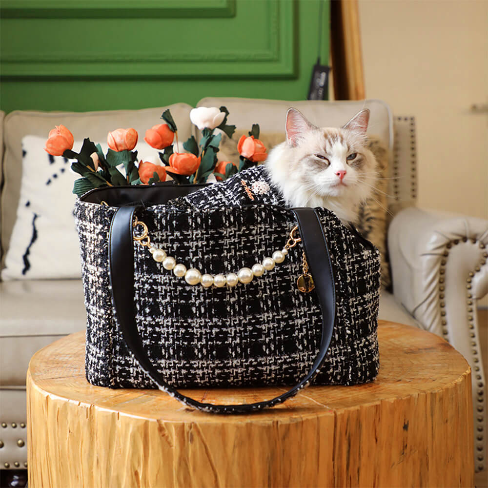 Sac de transport léger tweed doux à carreaux pour chien et chat - Image 14