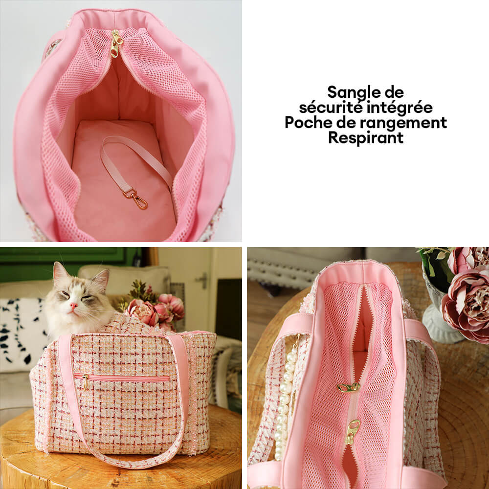Sac de transport léger tweed doux à carreaux pour chien et chat - Image 3