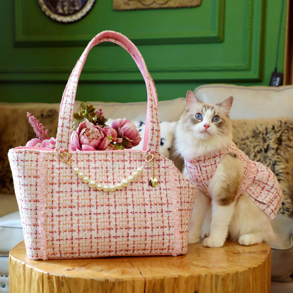 Sac de transport léger tweed doux à carreaux pour chien et chat - Image 5