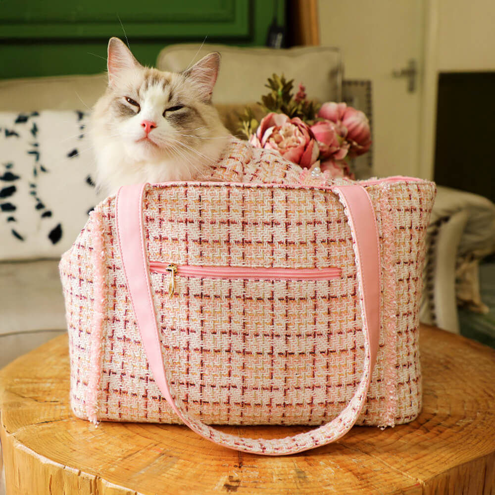 Sac de transport léger tweed doux à carreaux pour chien et chat - Image 8