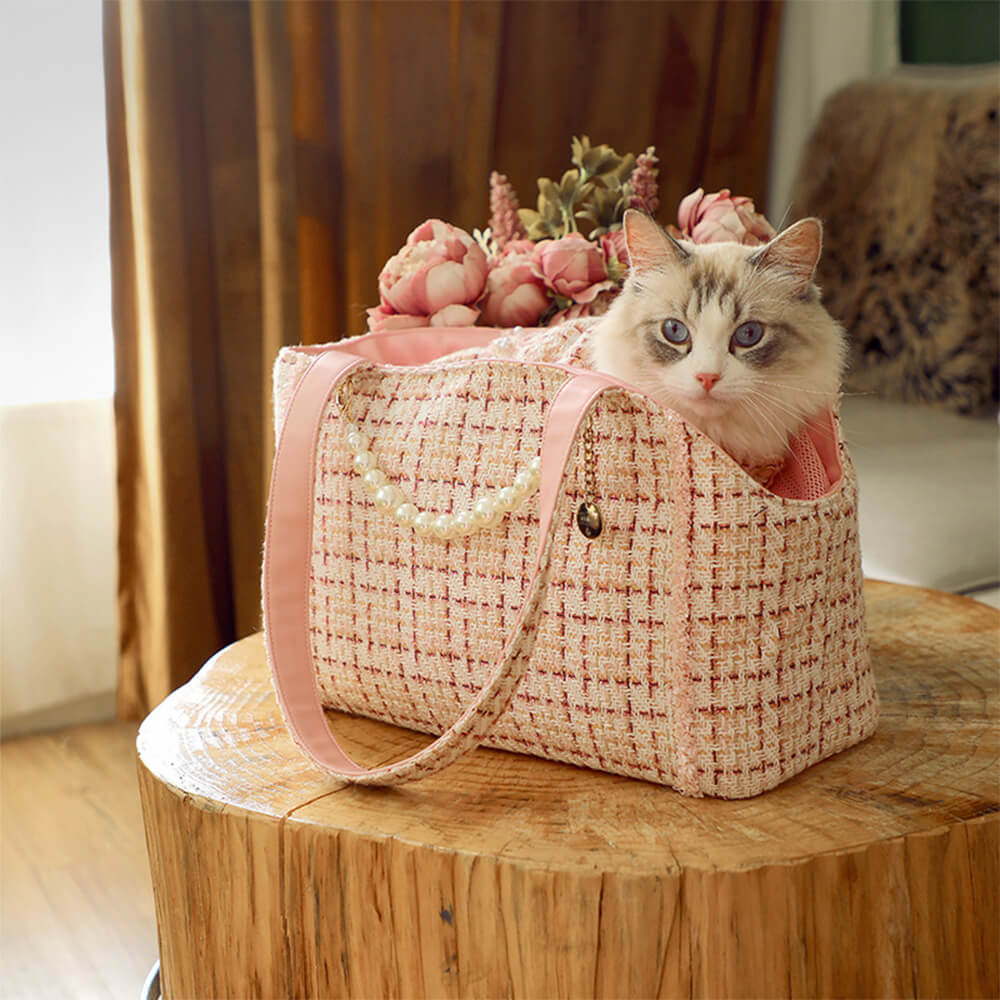 Sac de transport léger tweed doux à carreaux pour chien et chat - Image 9