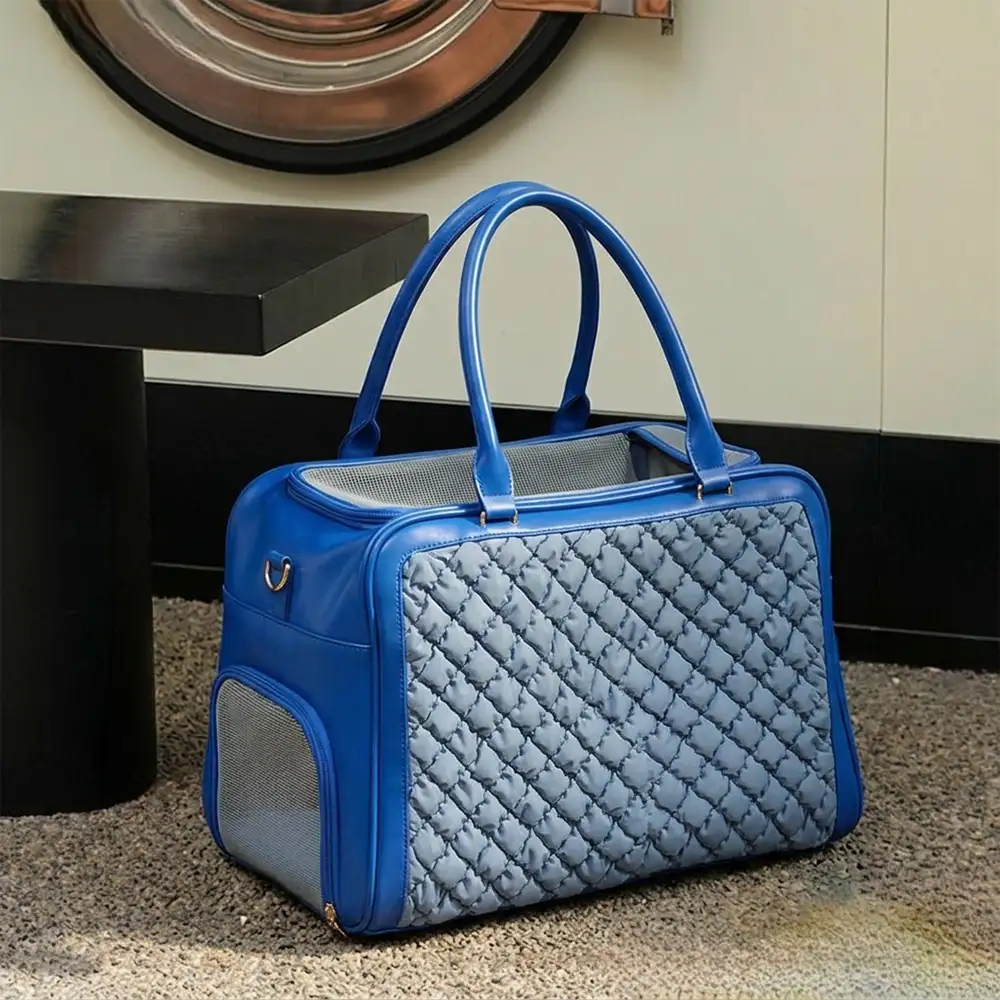 Sac de transport pour animaux stylé, matelassé, en patchwork, respirant et léger pour chien et chat. - Image 3