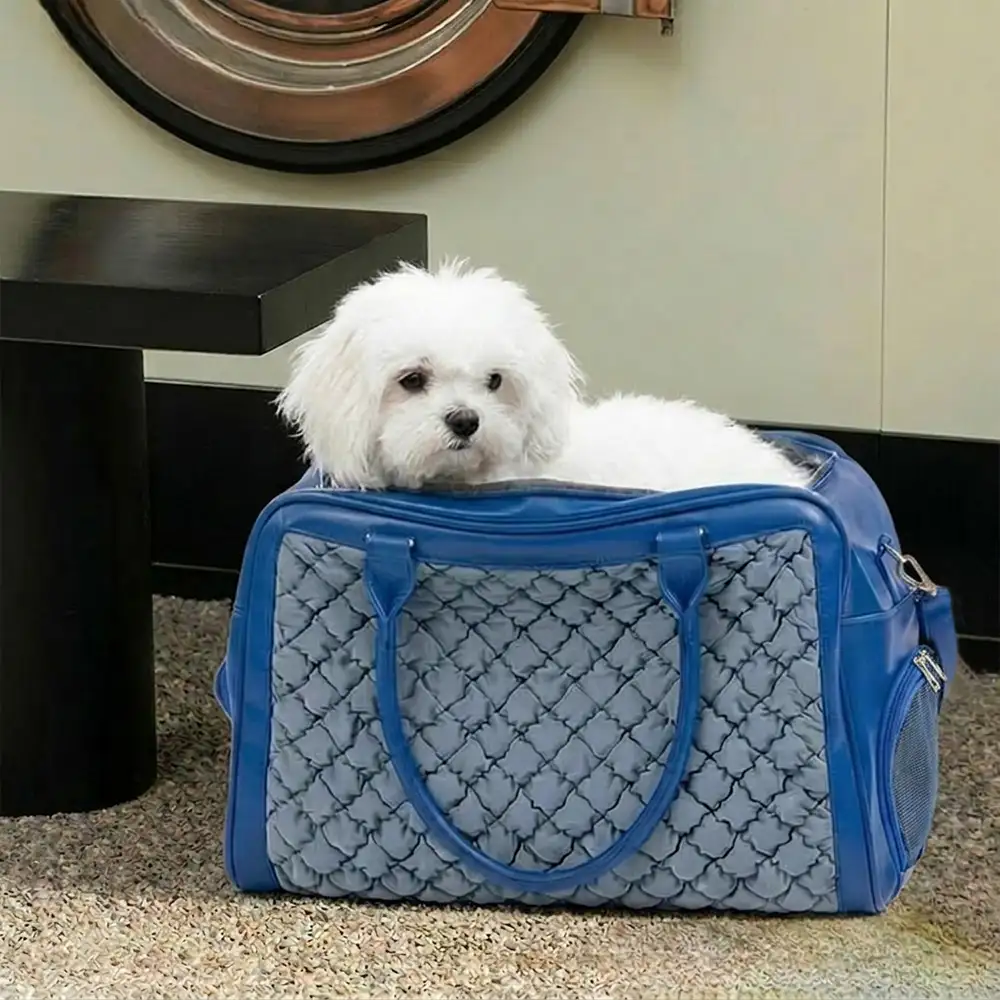 Sac de transport pour animaux stylé, matelassé, en patchwork, respirant et léger pour chien et chat. - Image 7