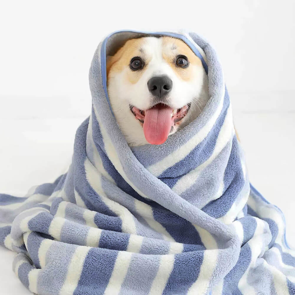 Serviette de bain rayée pour chien et chat absorbante à séchage rapide épaissie et douce - Image 2