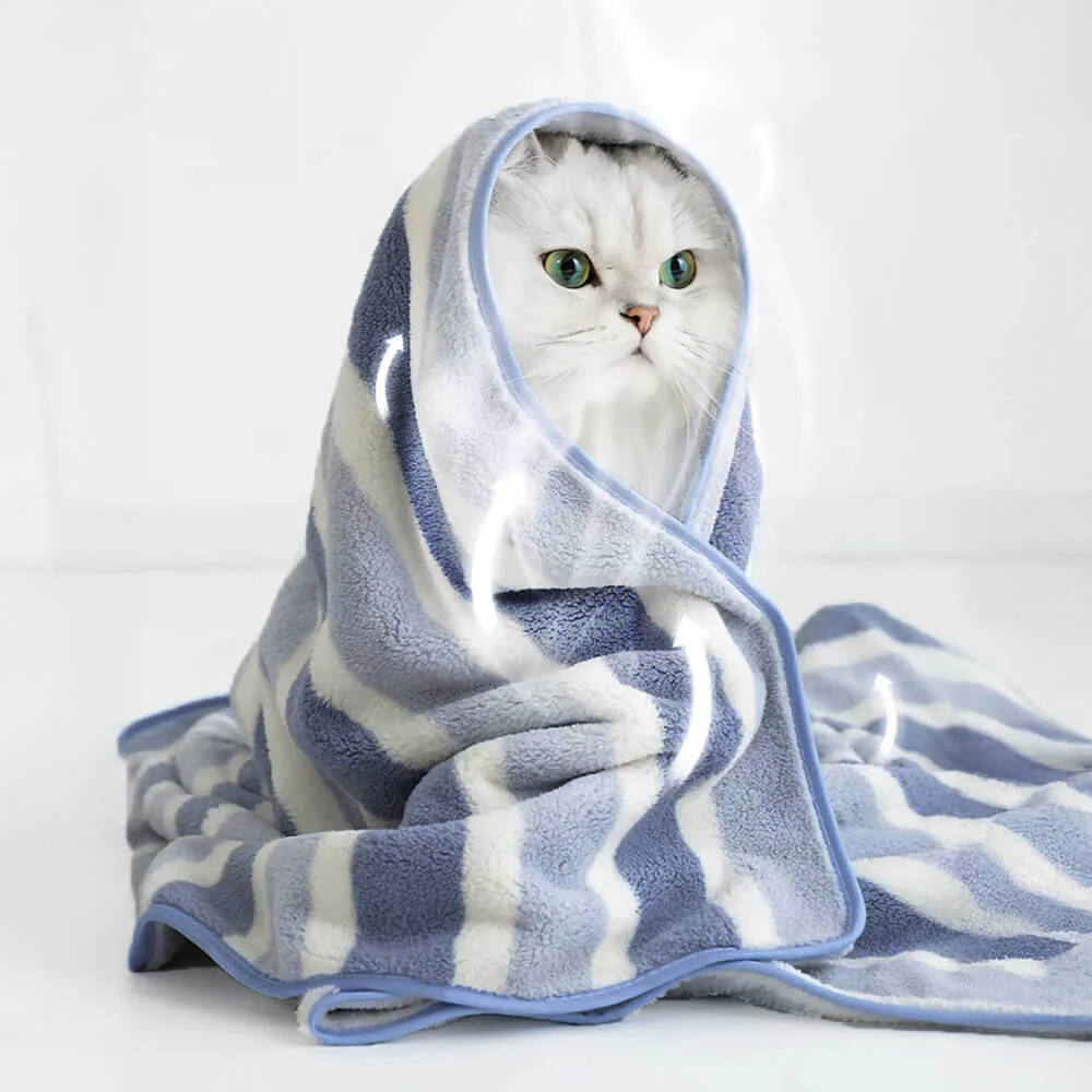 Serviette de bain rayée pour chien et chat absorbante à séchage rapide épaissie et douce - Image 4