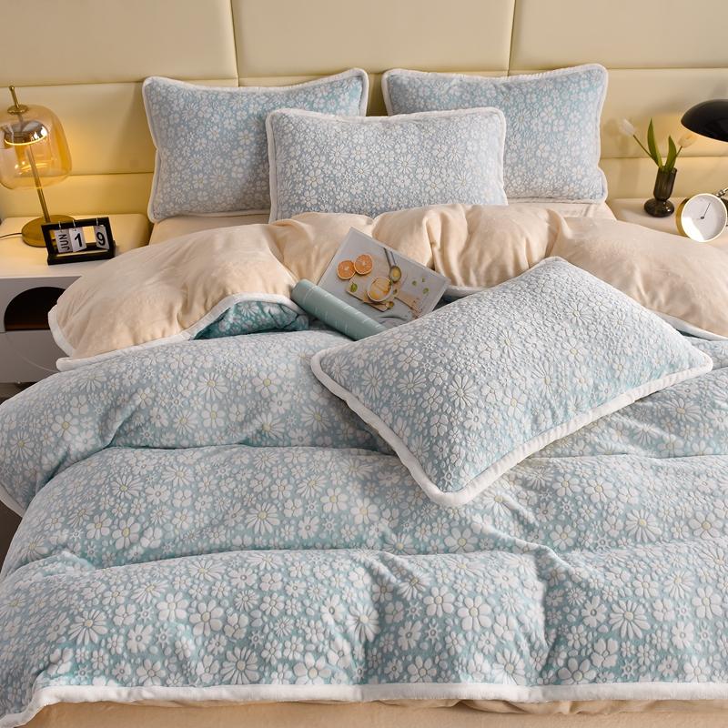 Set de draps en velours floral sculpté élégant peau douce - Image 13