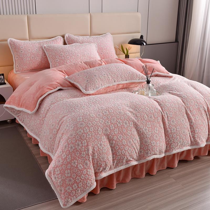 Set de draps en velours floral sculpté élégant peau douce - Image 15