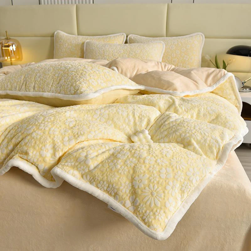 Set de draps en velours floral sculpté élégant peau douce - Image 2