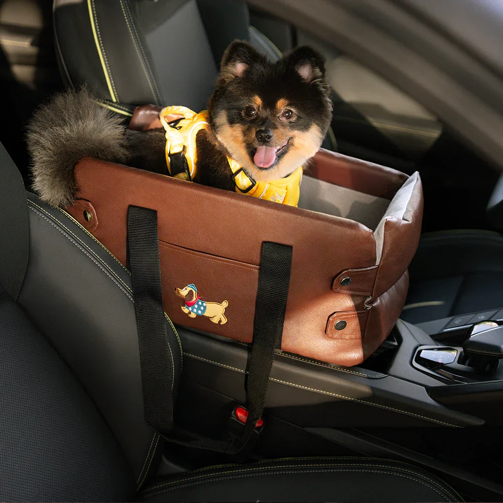 Siège auto pour animaux en similicuir imperméable console centrale portable pour voyages - Image 14