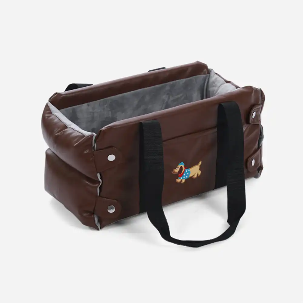 Siège auto pour animaux en similicuir imperméable console centrale portable pour voyages - Image 15