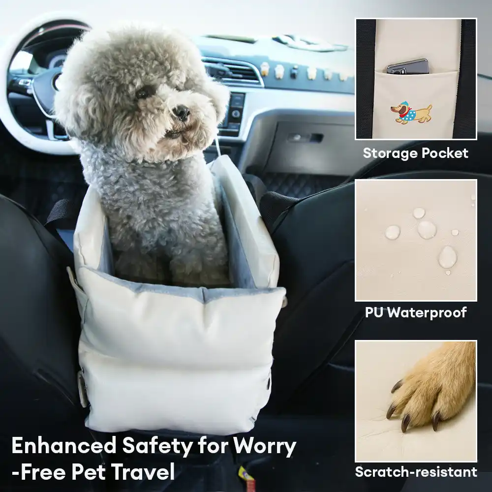 Siège auto pour animaux en similicuir imperméable console centrale portable pour voyages - Image 3