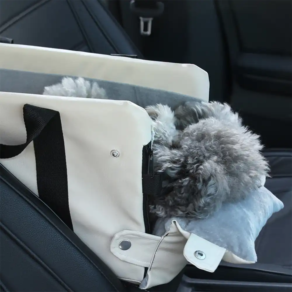 Siège auto pour animaux en similicuir imperméable console centrale portable pour voyages - Image 7