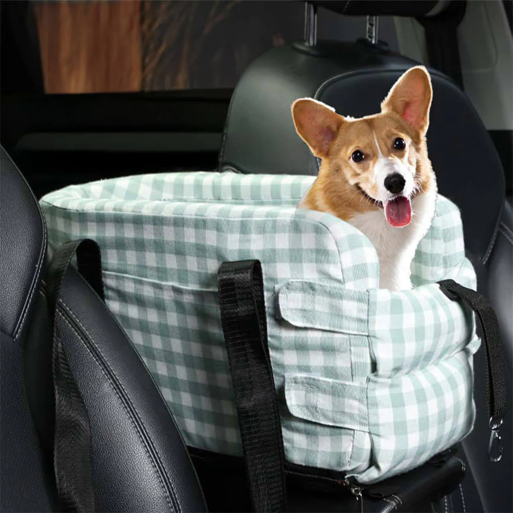 Siège de sécurité pour chien de voyage portable à carreaux avec console centrale élégante - Image 10