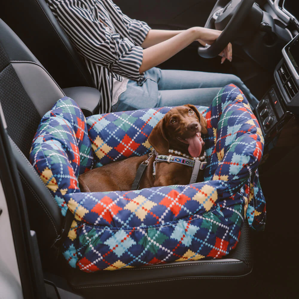 Siège de voiture pour chien en denim vintage et patchwork - Image 10