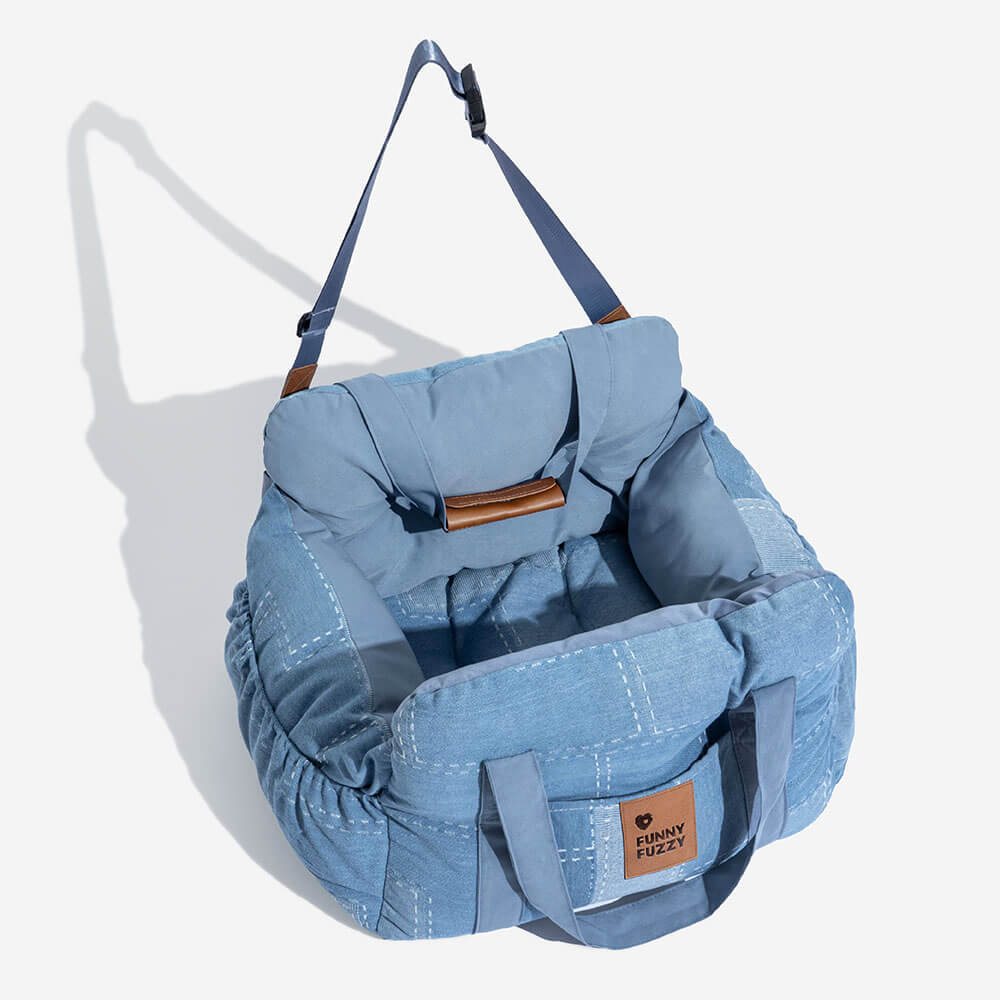 Siège de voiture pour chien en denim vintage et patchwork - Image 13