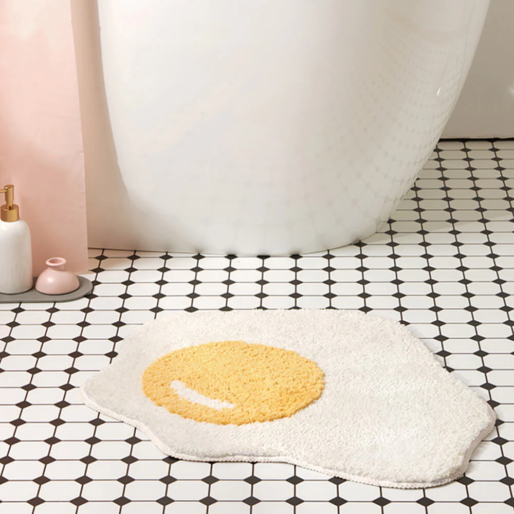 Tapis de bain shaggy en forme d'oeuf au plat multifonction décoratif antidérapant - Image 3
