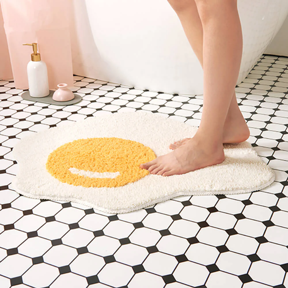 Tapis de bain shaggy en forme d'oeuf au plat multifonction décoratif antidérapant - Image 4