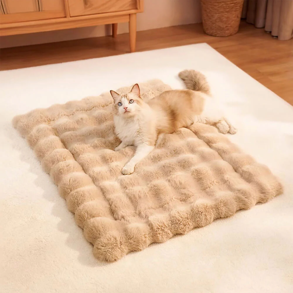 Tapis pour chien et chat en fausse fourrure de lapin ultra douce à motif ondulé avec oreiller pour animaux de compagnie - Image 11