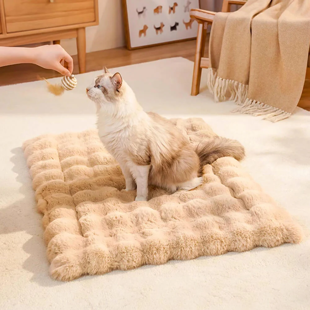Tapis pour chien et chat en fausse fourrure de lapin ultra douce à motif ondulé avec oreiller pour animaux de compagnie - Image 12
