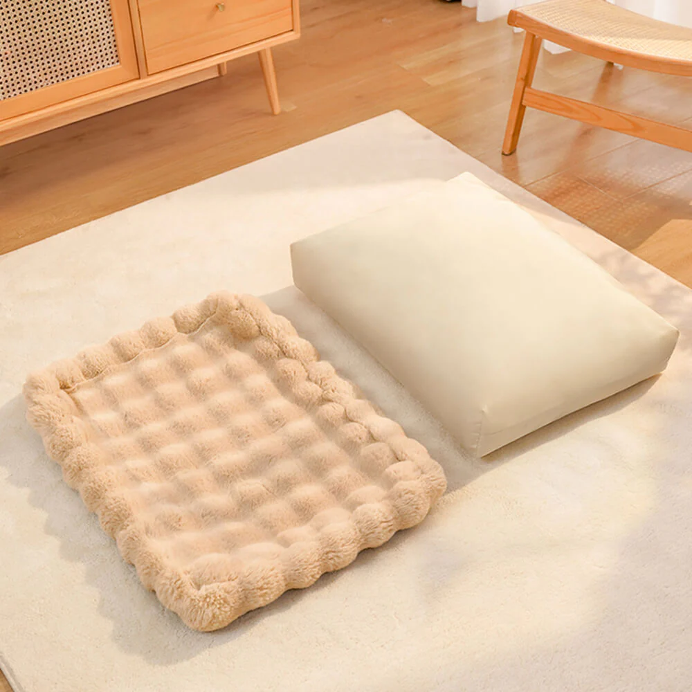 Tapis pour chien et chat en fausse fourrure de lapin ultra douce à motif ondulé avec oreiller pour animaux de compagnie - Image 13