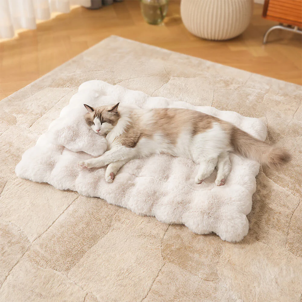 Tapis pour chien et chat en fausse fourrure de lapin ultra douce à motif ondulé avec oreiller pour animaux de compagnie - Image 15