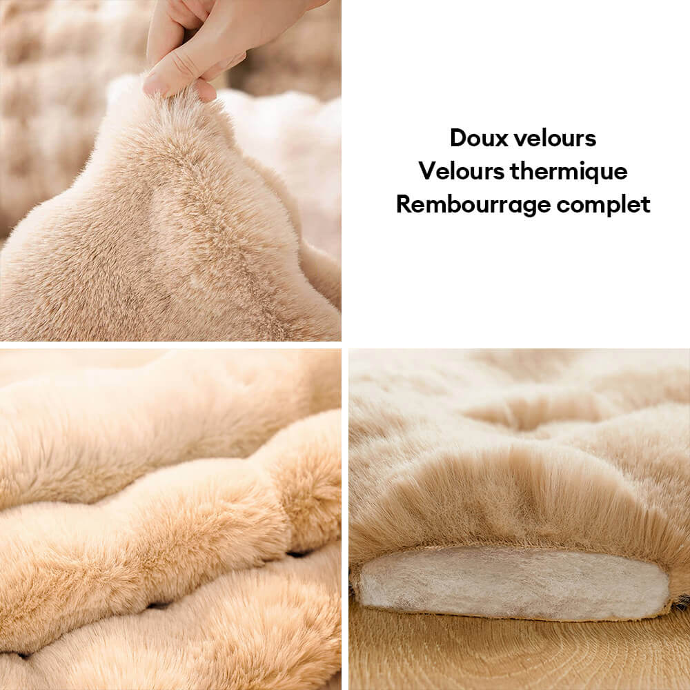 Tapis pour chien et chat en fausse fourrure de lapin ultra douce à motif ondulé avec oreiller pour animaux de compagnie - Image 3