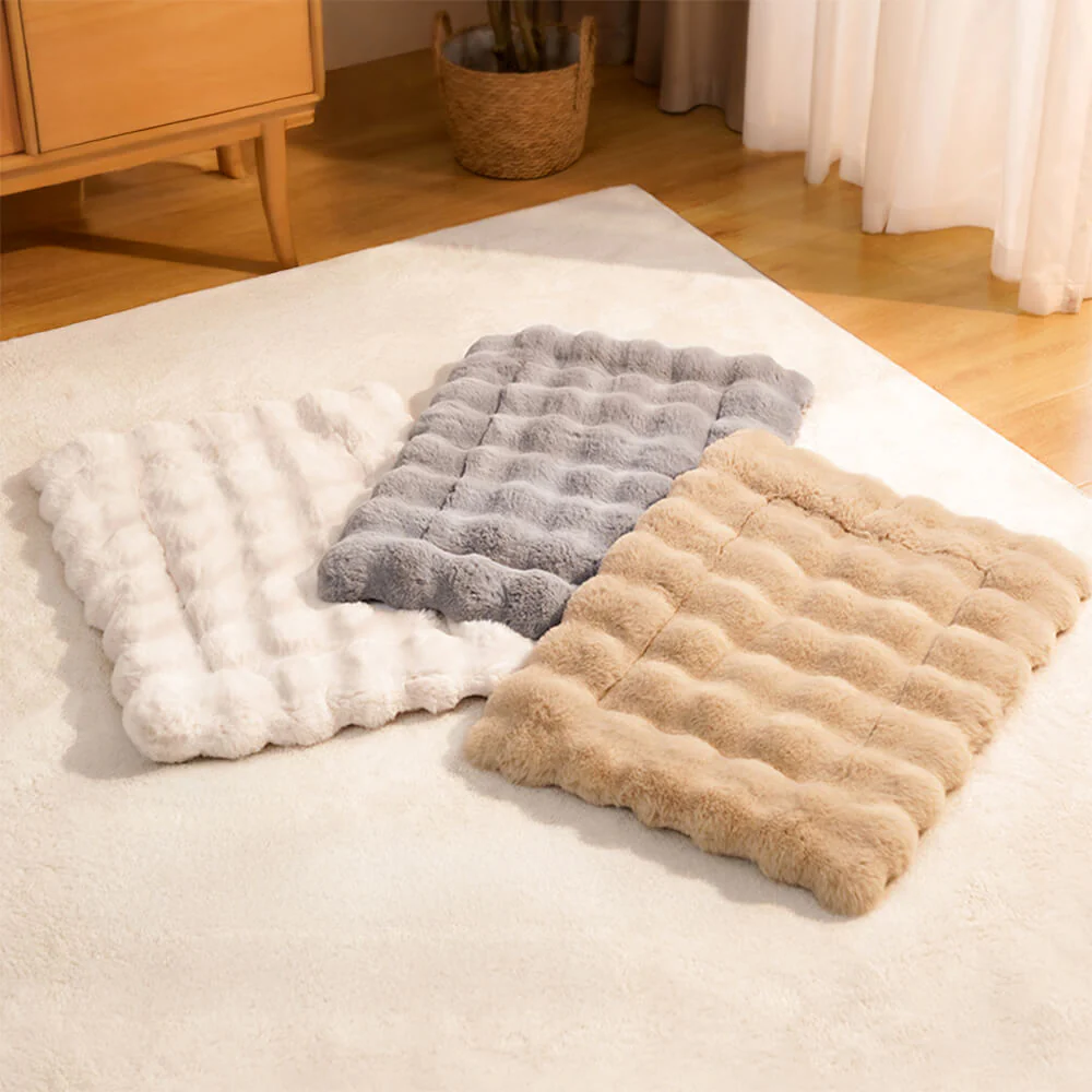 Tapis pour chien et chat en fausse fourrure de lapin ultra douce à motif ondulé avec oreiller pour animaux de compagnie - Image 7