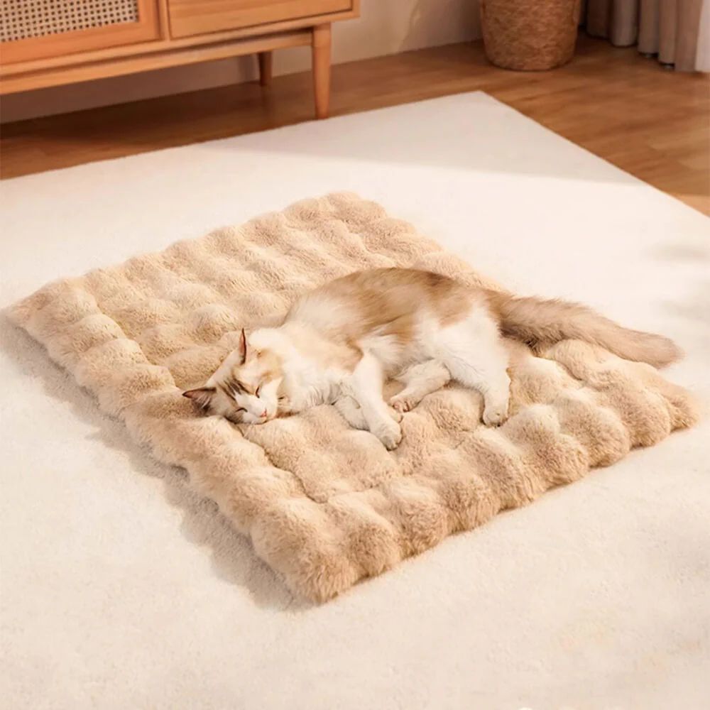 Tapis pour chien et chat en fausse fourrure de lapin ultra douce à motif ondulé avec oreiller pour animaux de compagnie - Image 9
