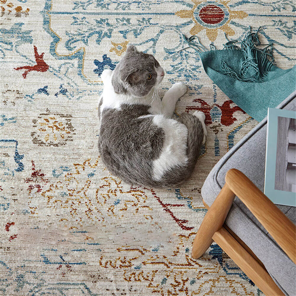 Tapis vintage bleu et crème adapté aux animaux de compagnie - Une élégance intemporelle pour votre maison - Image 4